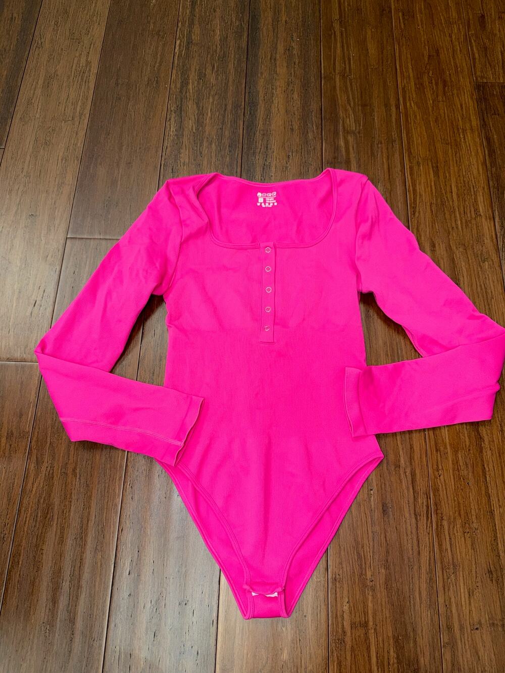 PINK Victoria's Secret Ribbed Henley Long-Sleeve Bodysuit Top Large